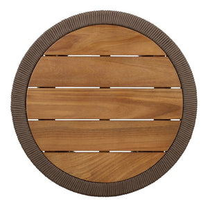 English Elm Conical Rope Weave Accent Table Teak Acacia Top Bohemian Patio or Living Room N770P472282D