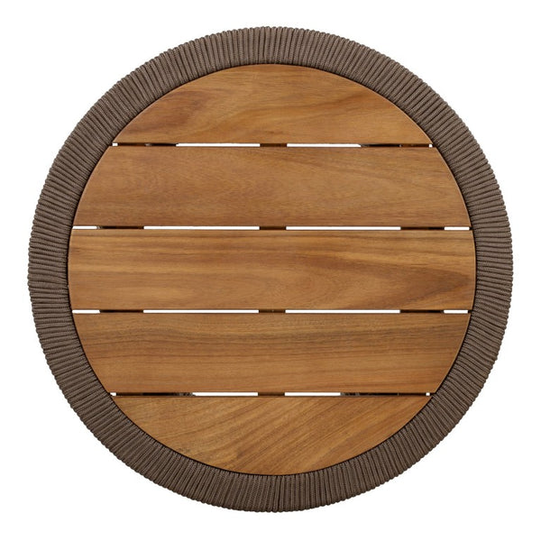 English Elm Conical Rope Weave Accent Table Teak Acacia Top Bohemian Patio or Living Room N770P472282D