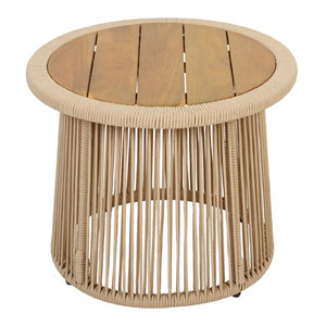 English Elm Conical Rope Woven Accent Table with Teak Acacia Top for Patio or Living Room N770P472282L