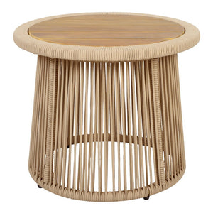 English Elm Conical Rope Woven Accent Table with Teak Acacia Top for Patio or Living Room N770P472282L