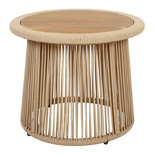 English Elm Conical Rope Woven Accent Table with Teak Acacia Top for Patio or Living Room N770P472282L