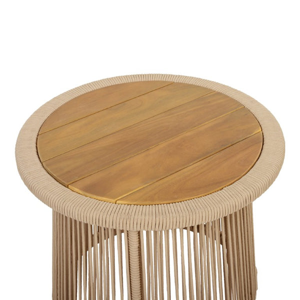 English Elm Conical Rope Woven Accent Table with Teak Acacia Top for Patio or Living Room N770P472282L