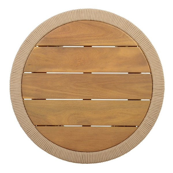 English Elm Conical Rope Woven Accent Table with Teak Acacia Top for Patio or Living Room N770P472282L