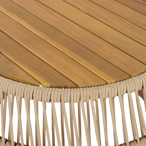 English Elm Round Acacia Wood Accent Table with Handwoven Rope Frame for Patio or Living Room Light Beige / Teak 27.56 x 23.23 x 17.52 N770P472283B