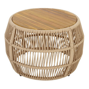 English Elm Round Acacia Wood Accent Table with Handwoven Rope Frame for Patio or Living Room Light Beige / Teak 27.56 x 23.23 x 17.52 N770P472283B