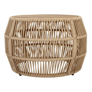 English Elm Round Acacia Wood Accent Table with Handwoven Rope Frame for Patio or Living Room Light Beige / Teak 27.56 x 23.23 x 17.52 N770P472283B