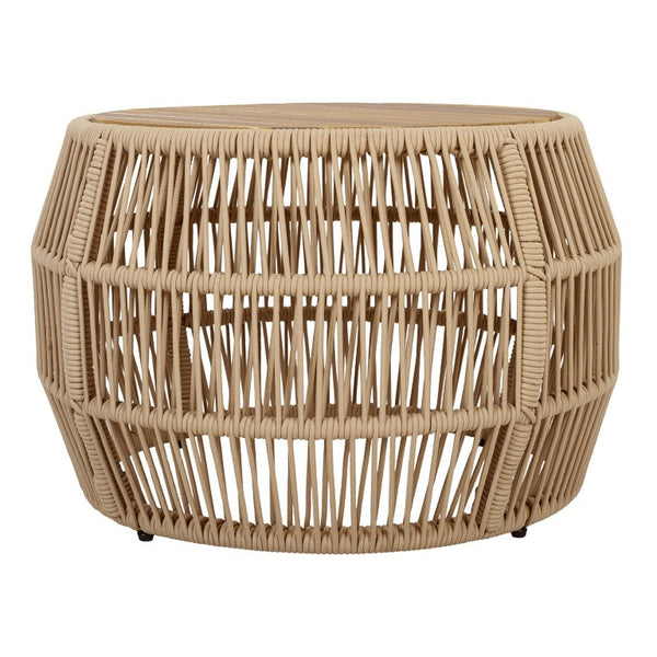 English Elm Round Acacia Wood Accent Table with Handwoven Rope Frame for Patio or Living Room Light Beige / Teak 27.56 x 23.23 x 17.52 N770P472283B