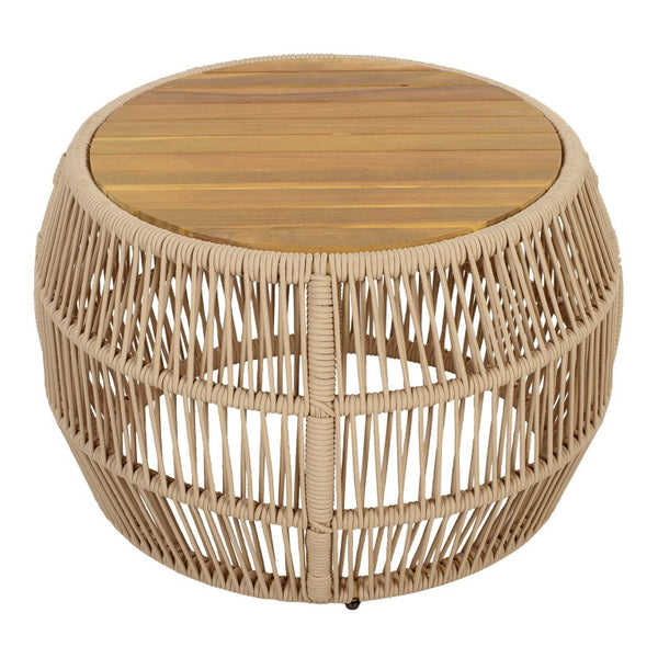 English Elm Round Acacia Wood Accent Table with Handwoven Rope Frame for Patio or Living Room Light Beige / Teak 27.56 x 23.23 x 17.52 N770P472283B