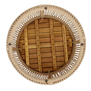 English Elm Round Acacia Wood Accent Table with Handwoven Rope Frame for Patio or Living Room Light Beige / Teak 27.56 x 23.23 x 17.52 N770P472283B