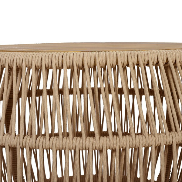 English Elm Round Acacia Wood Accent Table with Handwoven Rope Frame for Patio or Living Room Light Beige / Teak 27.56 x 23.23 x 17.52 N770P472283B