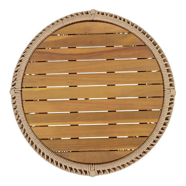 English Elm Round Acacia Wood Accent Table with Handwoven Rope Frame for Patio or Living Room Light Beige / Teak 27.56 x 23.23 x 17.52 N770P472283B