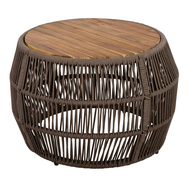 English Elm Round Acacia Wood Accent Table with Handwoven Rope Frame for Patio or Living Room Grey / Teak 27.56 x 23.23 x 17.52 N770P472283G