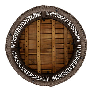 English Elm Round Acacia Wood Accent Table with Handwoven Rope Frame for Patio or Living Room Grey / Teak 27.56 x 23.23 x 17.52 N770P472283G