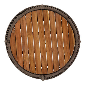 English Elm Round Acacia Wood Accent Table with Handwoven Rope Frame for Patio or Living Room Grey / Teak 27.56 x 23.23 x 17.52 N770P472283G