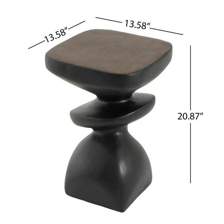 English Elm Black MGO Sculptural Tiered Side Table Organic Curves Indoor Outdoor Accent Piece N770P473002B