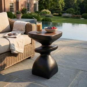 English Elm Black MGO Sculptural Tiered Side Table Organic Curves Indoor Outdoor Accent Piece N770P473002B