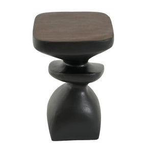 English Elm Black MGO Sculptural Tiered Side Table Organic Curves Indoor Outdoor Accent Piece N770P473002B
