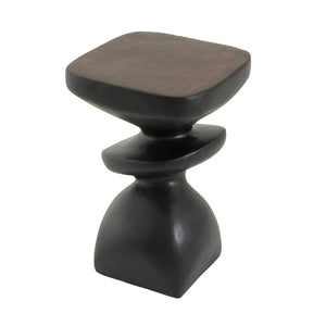 English Elm Black MGO Sculptural Tiered Side Table Organic Curves Indoor Outdoor Accent Piece N770P473002B
