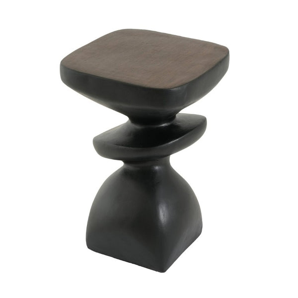 English Elm Black MGO Sculptural Tiered Side Table Organic Curves Indoor Outdoor Accent Piece N770P473002B