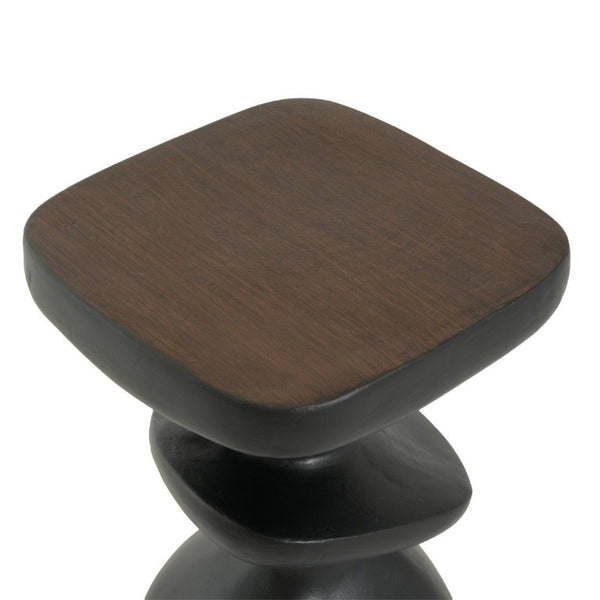 English Elm Black MGO Sculptural Tiered Side Table Organic Curves Indoor Outdoor Accent Piece N770P473002B