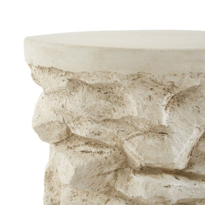 English Elm Grey Faux Stacked Stone MGO Round Accent Table Indoor Outdoor Rustic Pedestal Beige N770P473008B