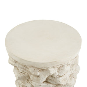 English Elm Grey Faux Stacked Stone MGO Round Accent Table Indoor Outdoor Rustic Pedestal Beige N770P473008B