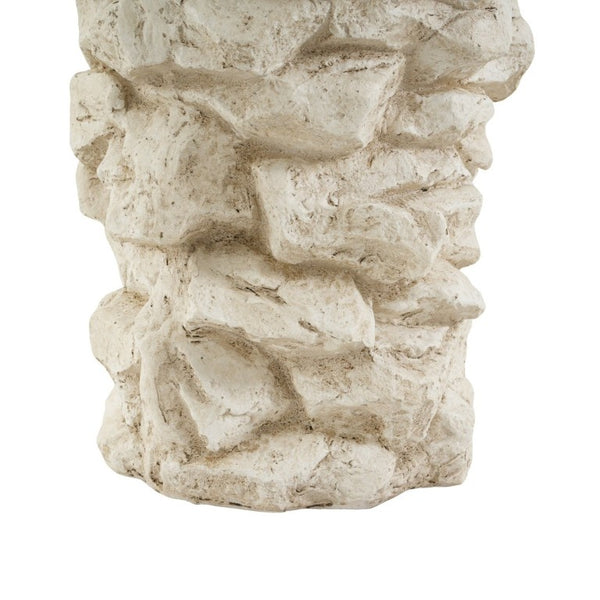English Elm Grey Faux Stacked Stone MGO Round Accent Table Indoor Outdoor Rustic Pedestal Beige N770P473008B