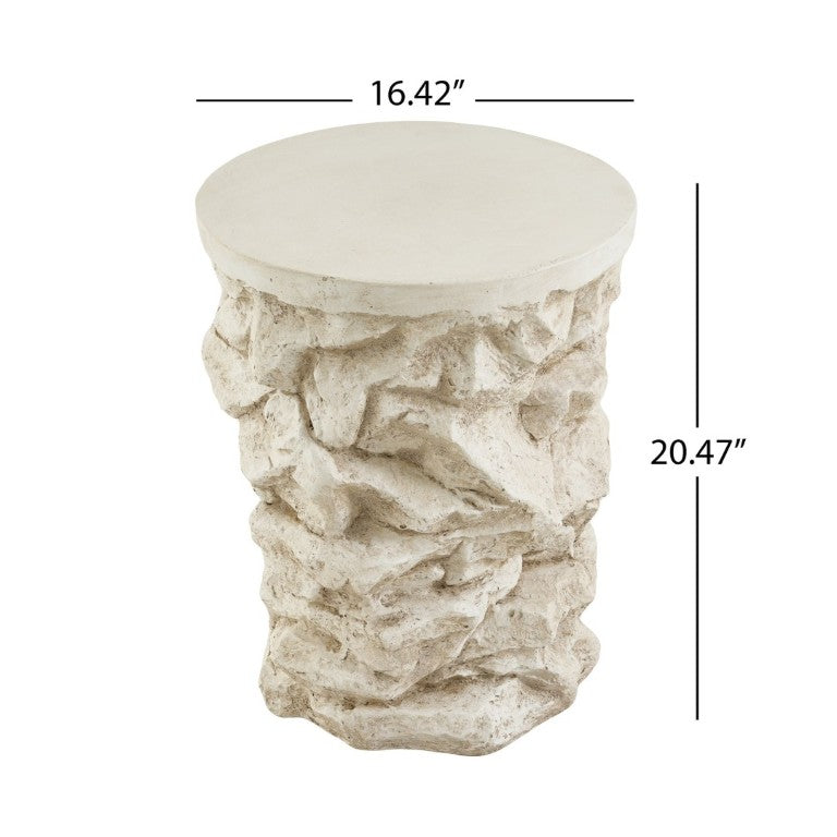 English Elm Grey Faux Stacked Stone MGO Round Accent Table Indoor Outdoor Rustic Pedestal Beige N770P473008B