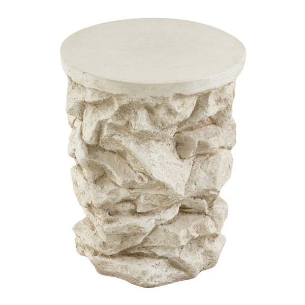 English Elm Grey Faux Stacked Stone MGO Round Accent Table Indoor Outdoor Rustic Pedestal Beige N770P473008B