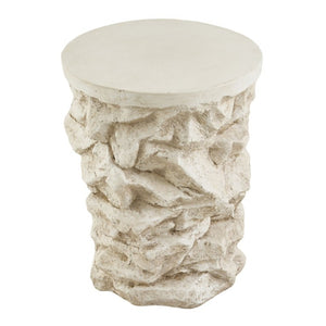 English Elm Grey Faux Stacked Stone MGO Round Accent Table Indoor Outdoor Rustic Pedestal Beige N770P473008B