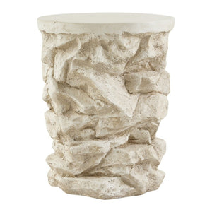 English Elm Grey Faux Stacked Stone MGO Round Accent Table Indoor Outdoor Rustic Pedestal Beige N770P473008B