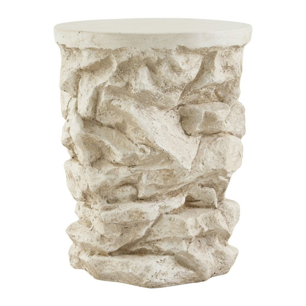 English Elm Grey Faux Stacked Stone MGO Round Accent Table Indoor Outdoor Rustic Pedestal Beige N770P473008B