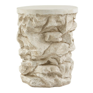 English Elm Grey Faux Stacked Stone MGO Round Accent Table Indoor Outdoor Rustic Pedestal Beige N770P473008B