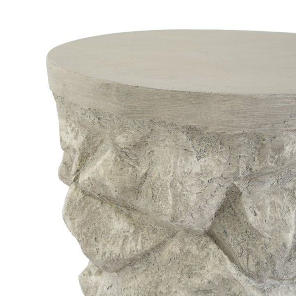 English Elm Grey Faux Stacked Stone MGO Round Accent Table Indoor Outdoor Rustic Pedestal Grey N770P473008G