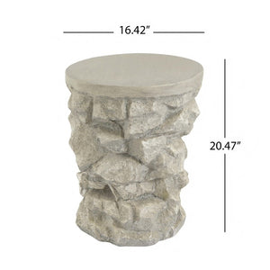 English Elm Grey Faux Stacked Stone MGO Round Accent Table Indoor Outdoor Rustic Pedestal Grey N770P473008G