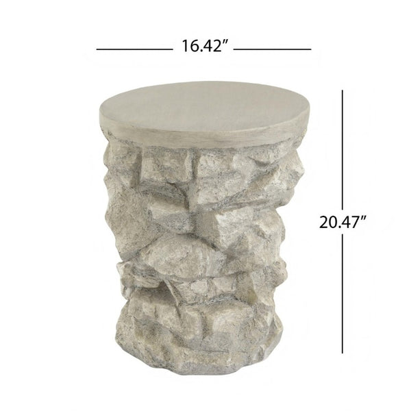 English Elm Grey Faux Stacked Stone MGO Round Accent Table Indoor Outdoor Rustic Pedestal Grey N770P473008G