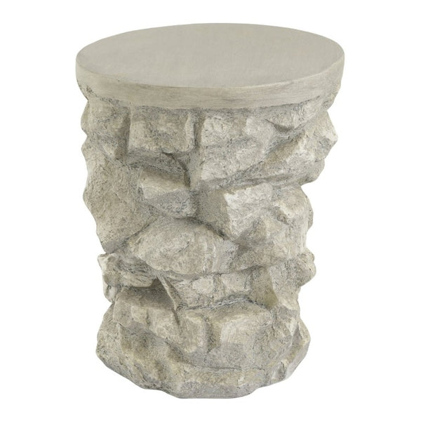 English Elm Grey Faux Stacked Stone MGO Round Accent Table Indoor Outdoor Rustic Pedestal Grey N770P473008G