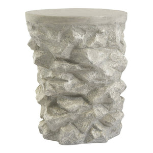 English Elm Grey Faux Stacked Stone MGO Round Accent Table Indoor Outdoor Rustic Pedestal Grey N770P473008G