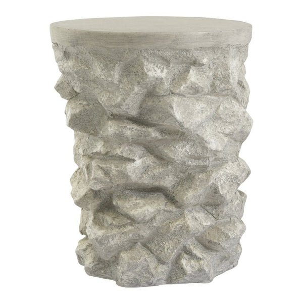 English Elm Grey Faux Stacked Stone MGO Round Accent Table Indoor Outdoor Rustic Pedestal Grey N770P473008G