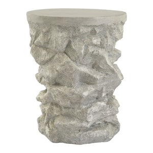 English Elm Grey Faux Stacked Stone MGO Round Accent Table Indoor Outdoor Rustic Pedestal Grey N770P473008G