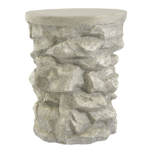 English Elm Grey Faux Stacked Stone MGO Round Accent Table Indoor Outdoor Rustic Pedestal Grey N770P473008G