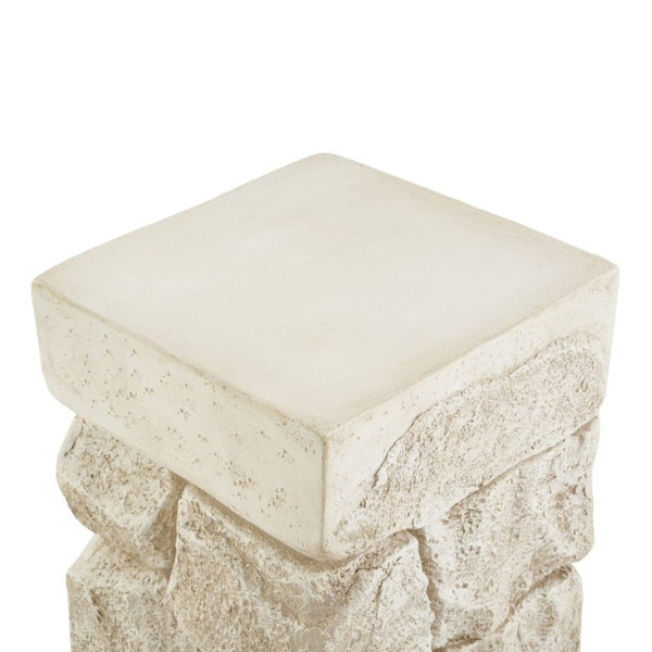 English Elm Grey Faux Stacked Stone MGO Square Accent Table Pre-Assembled Indoor Outdoor Patio Beige N770P473009B