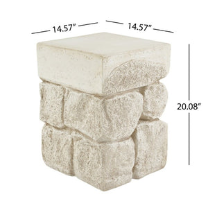 English Elm Grey Faux Stacked Stone MGO Square Accent Table Pre-Assembled Indoor Outdoor Patio Beige N770P473009B