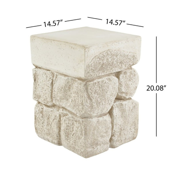 English Elm Grey Faux Stacked Stone MGO Square Accent Table Pre-Assembled Indoor Outdoor Patio Beige N770P473009B