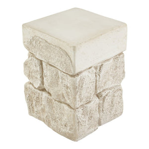 English Elm Grey Faux Stacked Stone MGO Square Accent Table Pre-Assembled Indoor Outdoor Patio Beige N770P473009B