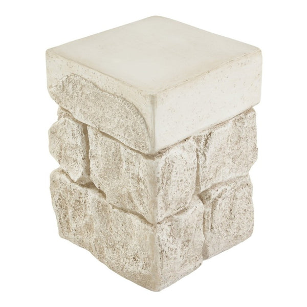 English Elm Grey Faux Stacked Stone MGO Square Accent Table Pre-Assembled Indoor Outdoor Patio Beige N770P473009B