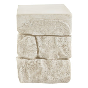 English Elm Grey Faux Stacked Stone MGO Square Accent Table Pre-Assembled Indoor Outdoor Patio Beige N770P473009B