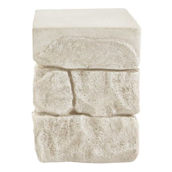 English Elm Grey Faux Stacked Stone MGO Square Accent Table Pre-Assembled Indoor Outdoor Patio Beige N770P473009B