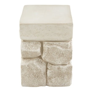 English Elm Grey Faux Stacked Stone MGO Square Accent Table Pre-Assembled Indoor Outdoor Patio Beige N770P473009B