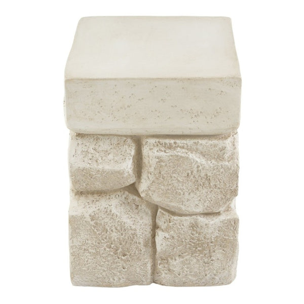 English Elm Grey Faux Stacked Stone MGO Square Accent Table Pre-Assembled Indoor Outdoor Patio Beige N770P473009B